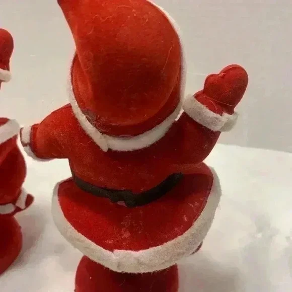 Pair of Vintage Christmas Dancing Waving Santa Claus Flocked Decor 9 inches - Picture 7 of 10